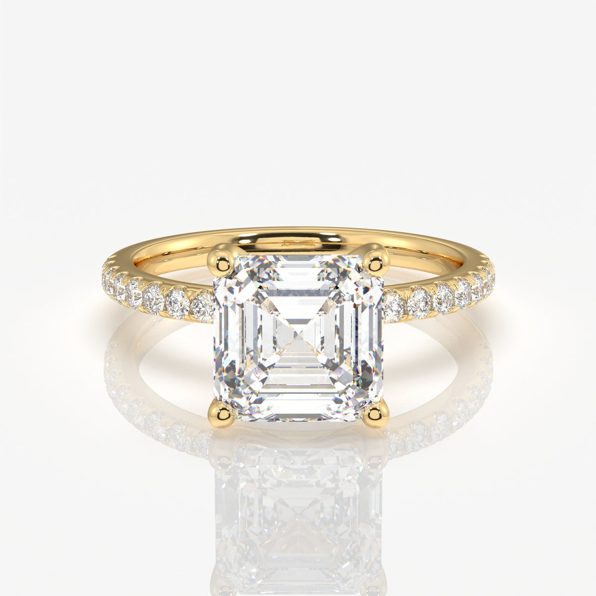 Asscher Cut Moissanite Diamond Pave 14k Gold Ring