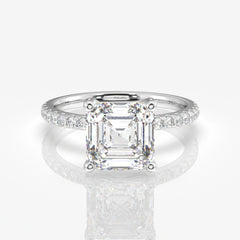 Asscher Cut Moissanite Diamond Pave Sterling Silver Ring