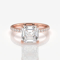 Asscher Cut Moissanite Diamond Pave 14k Gold Ring