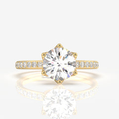 Round Cut Six Prong Moissanite Diamond 18K Gold Ring