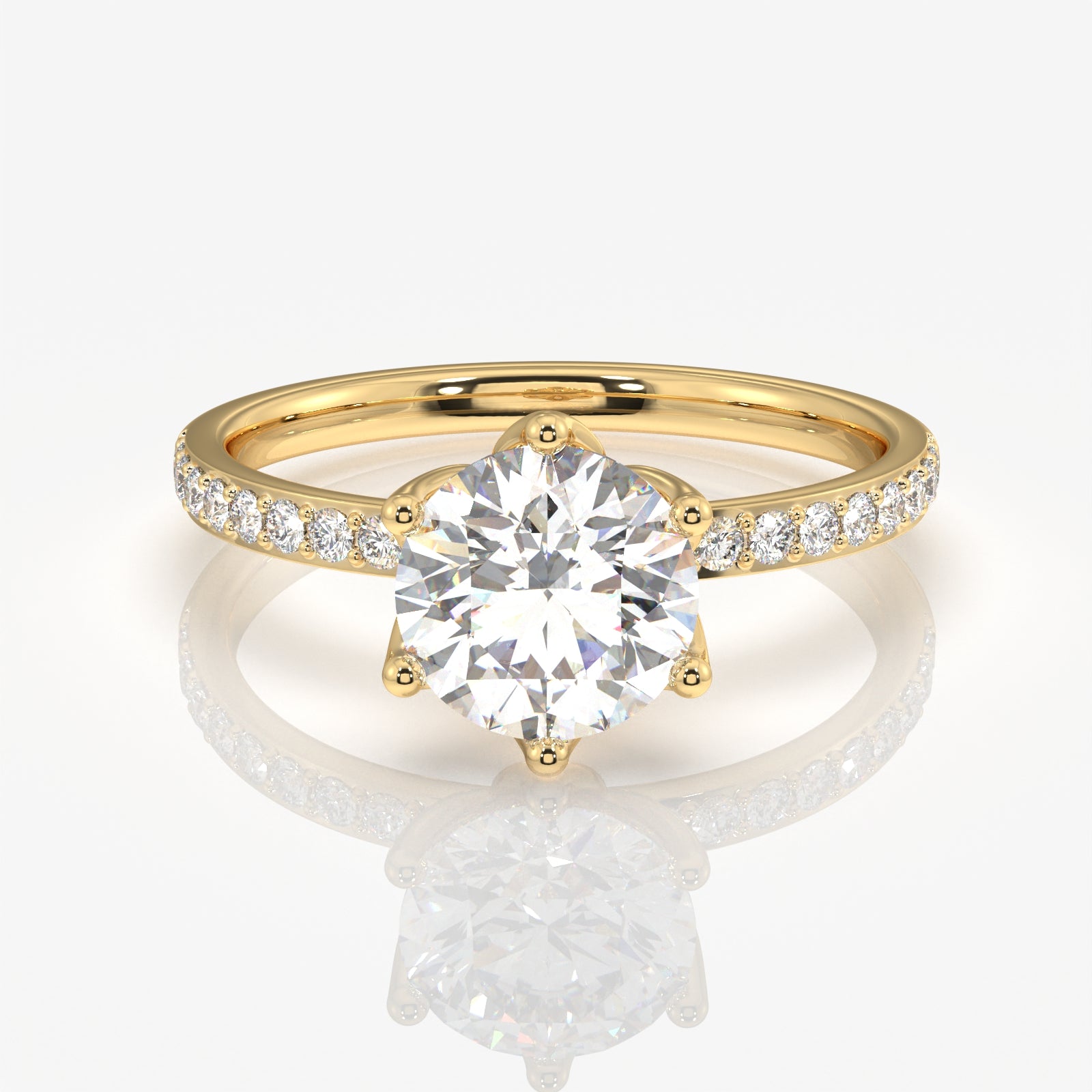 Round Cut Lab Grown Diamond  Pave 14K Gold Ring