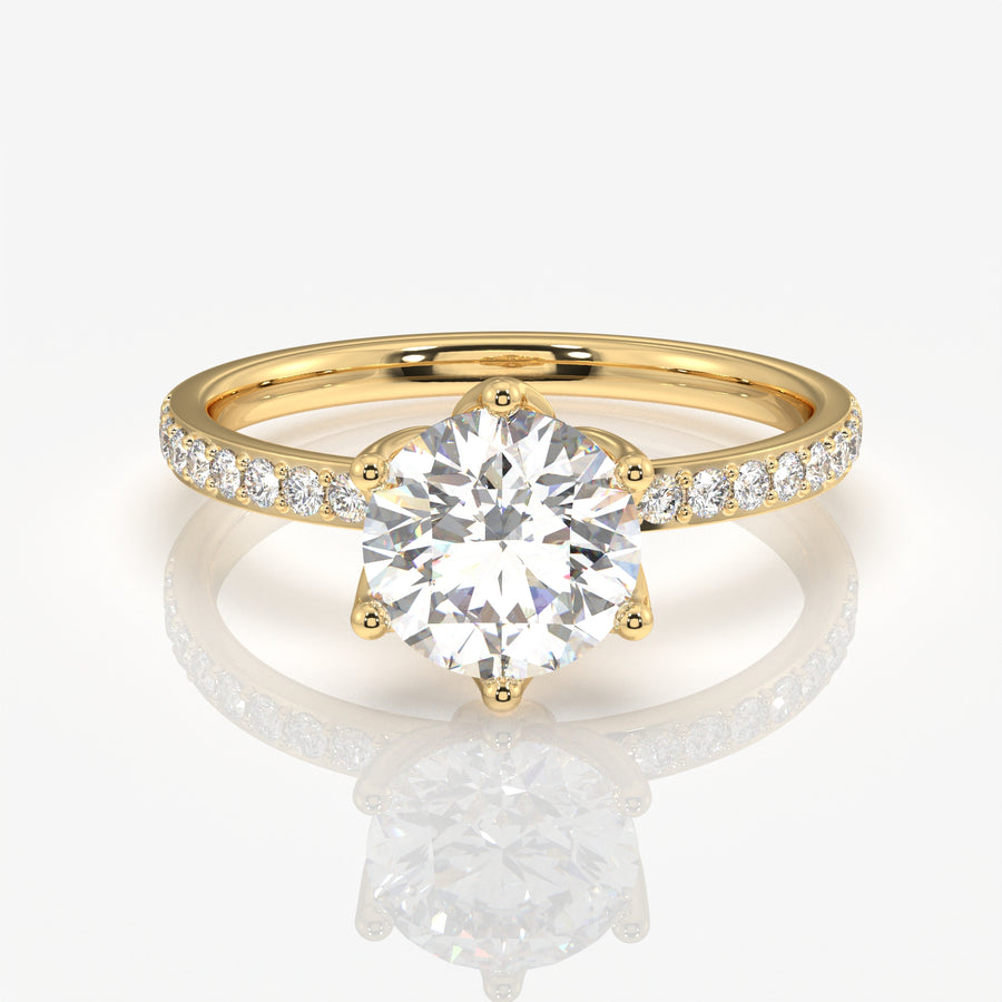 Round Cut Lab Grown Diamond  Pave 14K Gold Ring