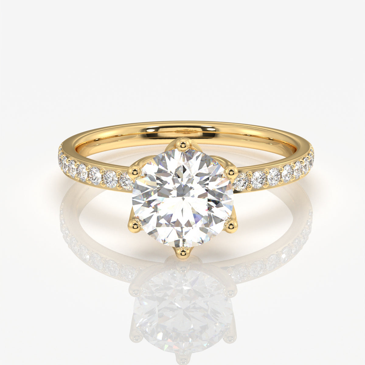 Round Cut Six Prong Moissanite Diamond 14K Gold Ring