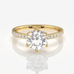 Round Cut Six Prong Moissanite Diamond 14K Gold Ring