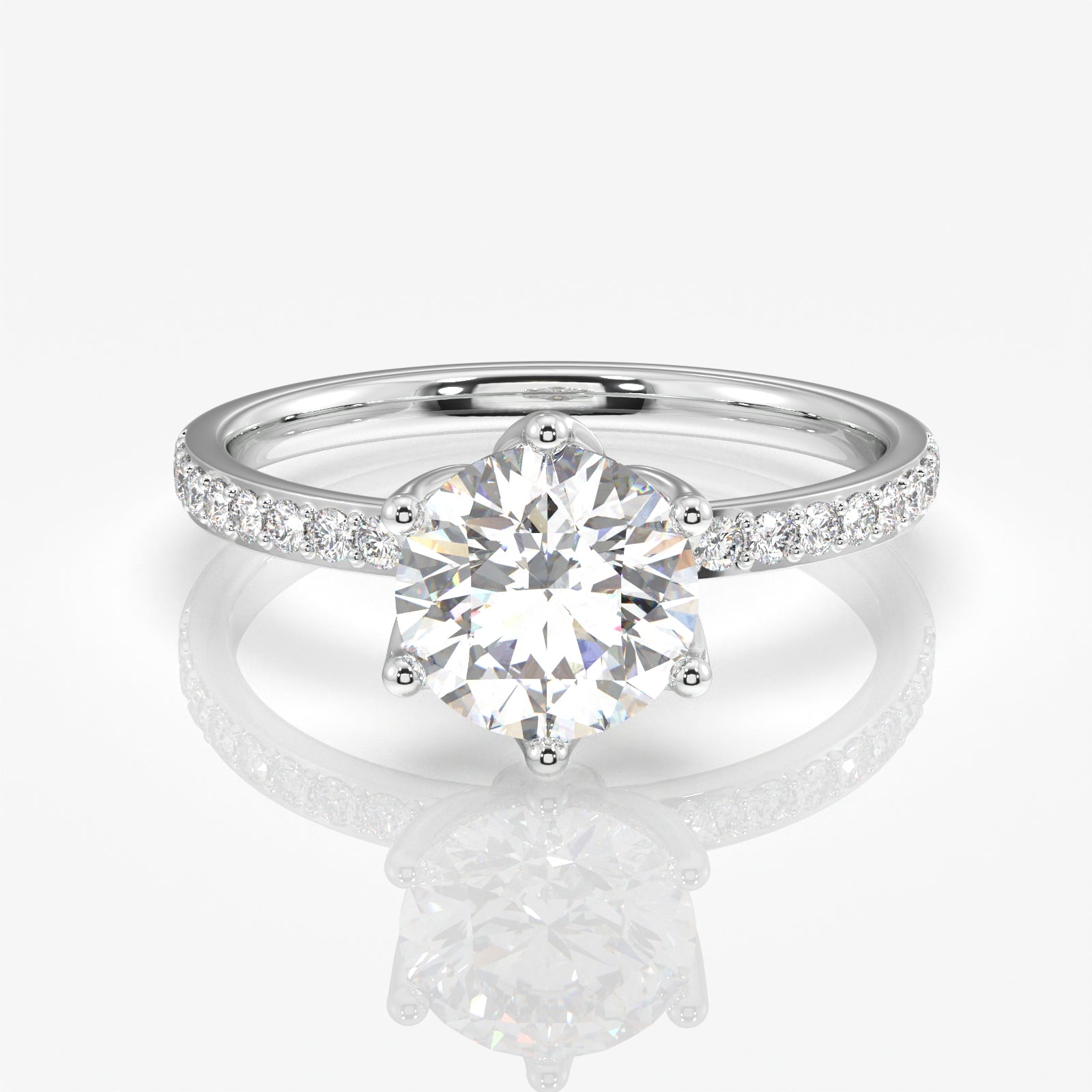 Round Cut Lab Grown Diamond  Pave 14K Gold Ring