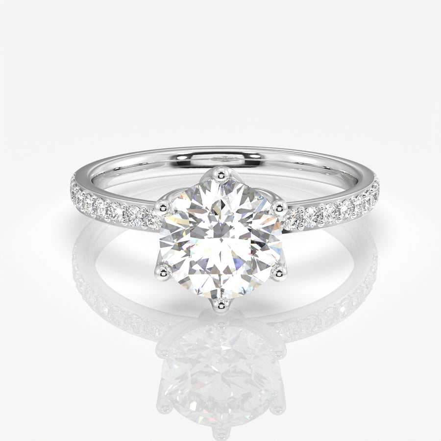Round Cut Lab Grown Diamond  Pave 14K Gold Ring