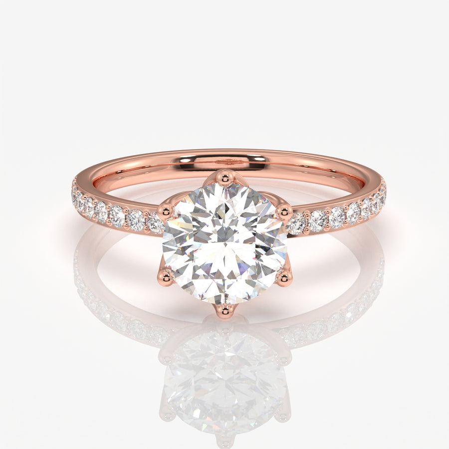 Round Cut Lab Grown Diamond  Pave 14K Gold Ring
