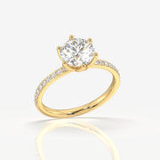 Round Cut Lab Grown Diamond  Pave 14K Gold Ring