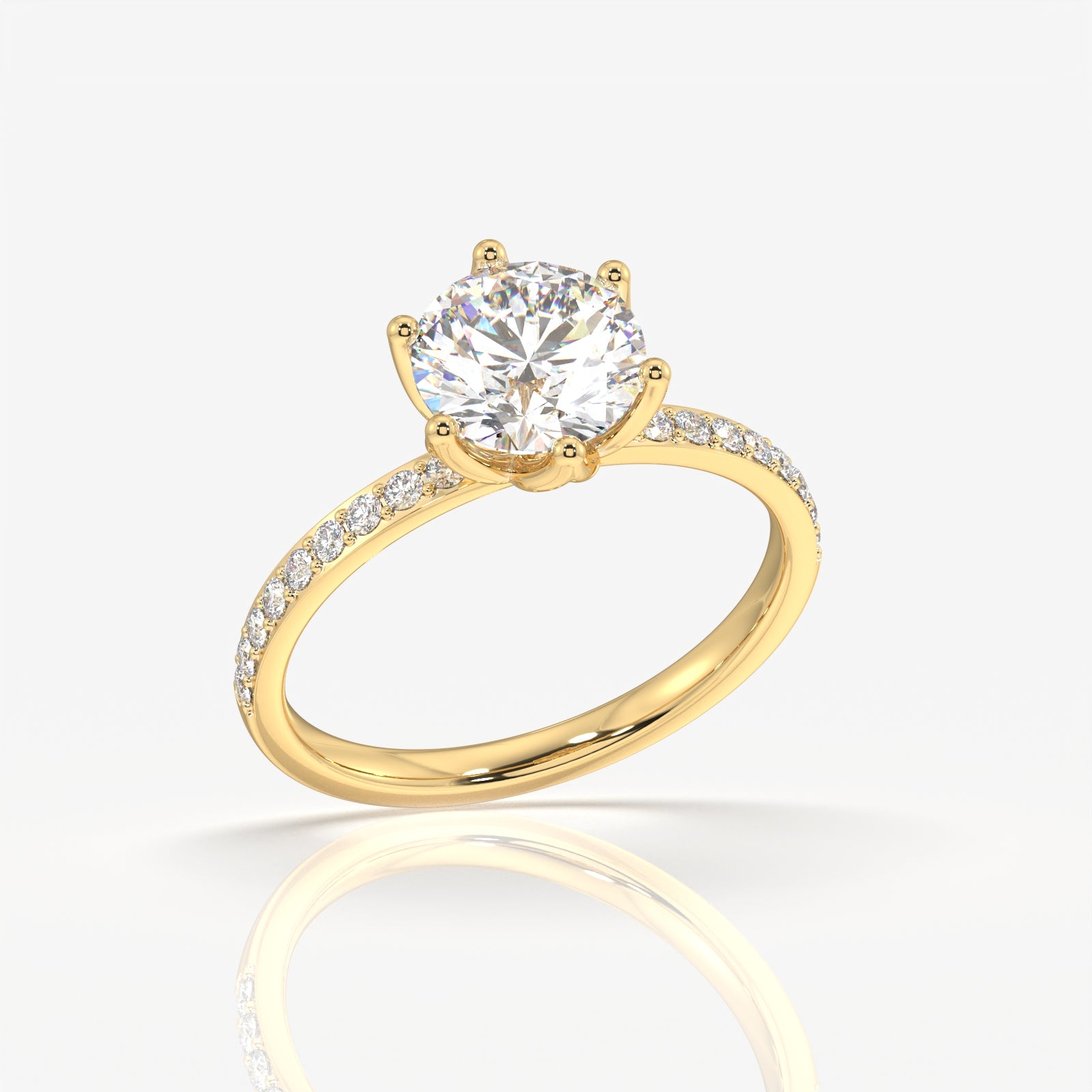 Round Cut Lab Grown Diamond  Pave 14K Gold Ring