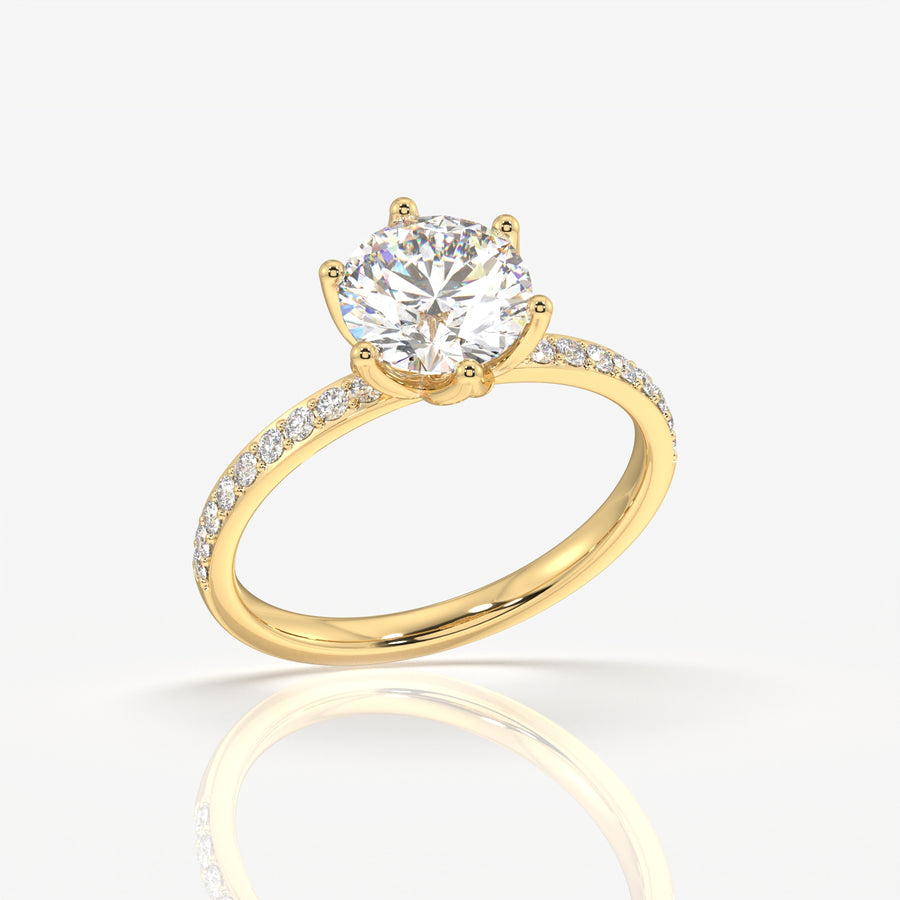 Round Cut Lab Grown Diamond  Pave 14K Gold Ring