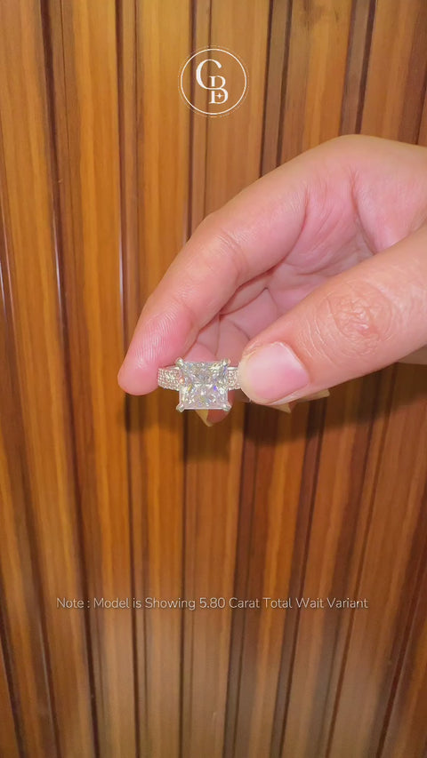 Princess Cut Lab Grown Diamond Three Layer Pave 14K Gold Ring