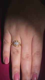 Floral Cluster Round Cut Moissanite Diamond Engagement 14K Gold Ring