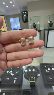 Half Bezel Emerald Cut Moissanite Diamond Sterling Silver Earrings