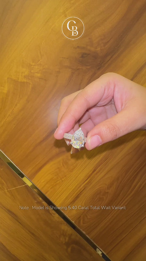 Pear Cut Moissanite Diamond Three Layer Pave 14K Gold Ring