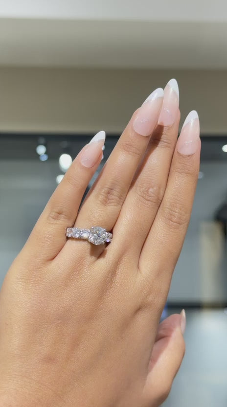 Grand Double Halo Round Cut Moissanite Diamond Engagement Sterling Silver Ring