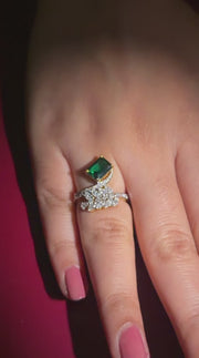 Amelie Eclat Emerald Bloom Gemstone and Lab Grown Diamond Engagement 9K Gold Ring