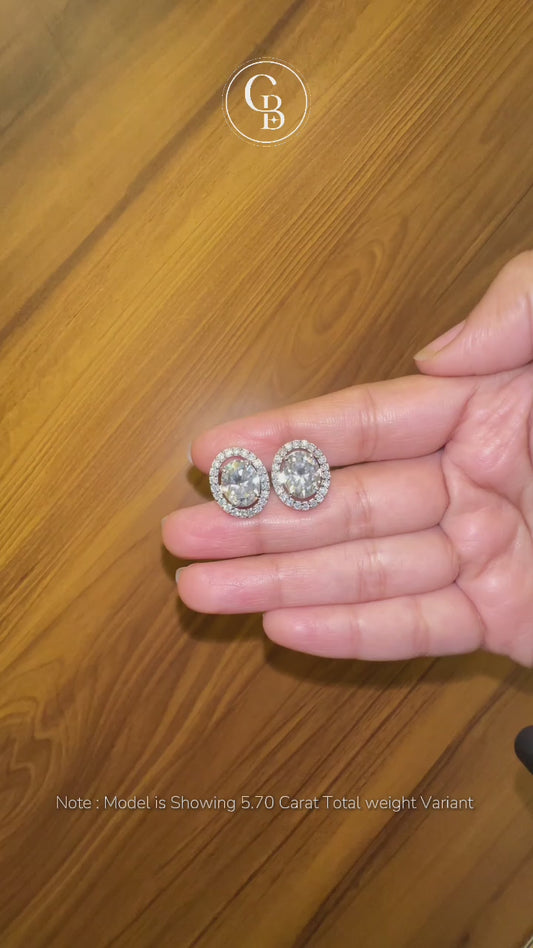 Oval Cut Lab Grown Diamond Halo Stud 14k Gold Earrings