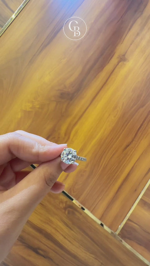 Round Cut Lab Grown Diamond Hidden Halo 14k Gold Ring