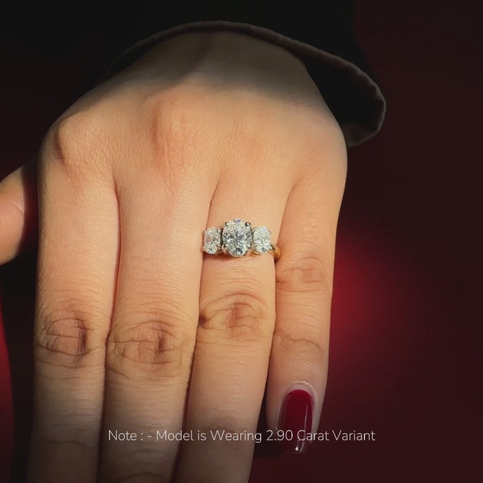 Oval Cut Moissanite Diamond Three Stone Sterling Silver Ring