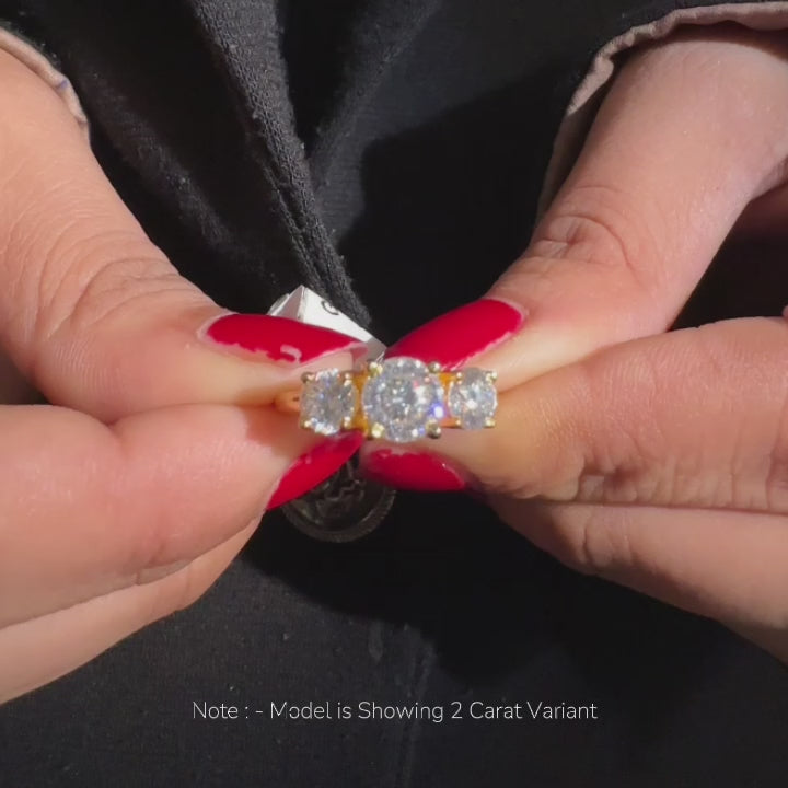 Portuguese Cut Moissanite Diamond Three Stone Sterling Silver Ring