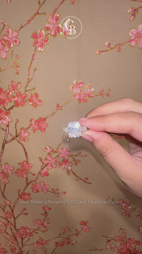 Radiant Cut Lab Grown Diamond Three Layer Pave 14K Gold Ring