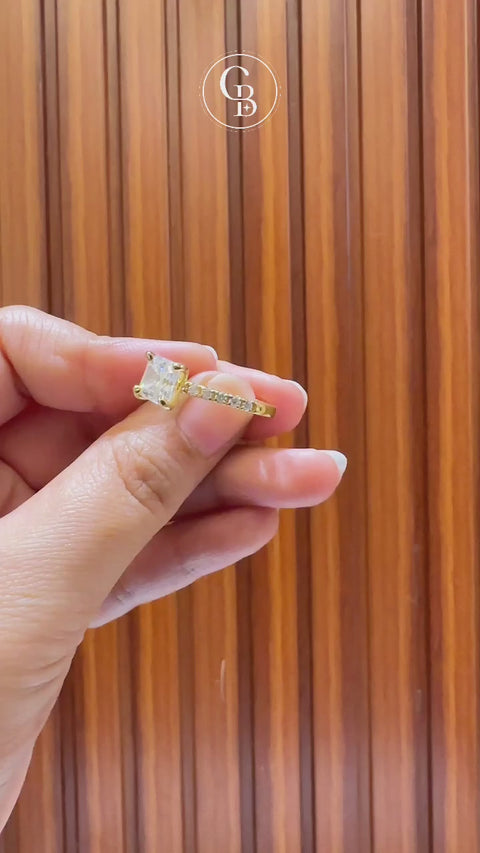Asscher Cut Lab Grown Diamond Pave 14k Gold Ring