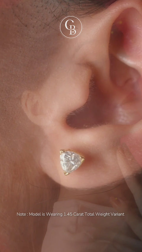Trillion Cut Moissanite Diamond Certified Stud 18k Gold Earrings