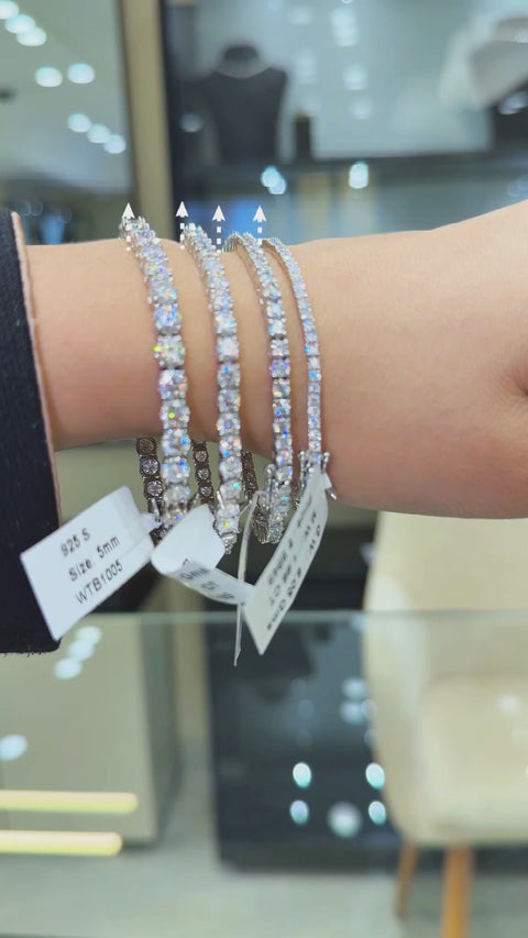 Round Cut Moissanite Diamond Four-Prong Tennis Sterling Silver Bracelet