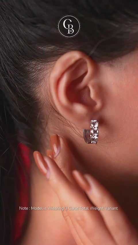 Round Cut Moissanite Diamond Three Stone Hoop 14k Gold Earrings