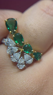 Amelie Eclat Emerald Bloom Gemstone and Lab Grown Diamond Engagement 9K Gold Ring