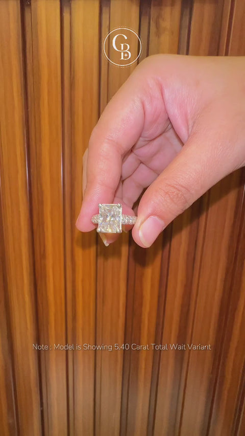 Radiant Cut Moissanite Diamond Three Layer Pave 14K Gold Ring
