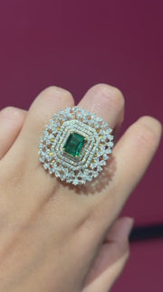 Grand Emerald Halo Gemstone and Lab Grown Diamond Engagement 9K Gold Ring