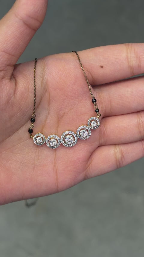 5 Stone Round Halo Lab Grown Diamond Women's 14K Gold Mangalsutra