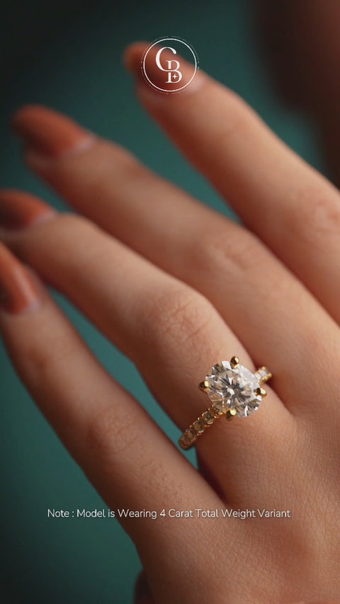 Oval Cut Moissanite Diamond Pave 14k Gold Ring
