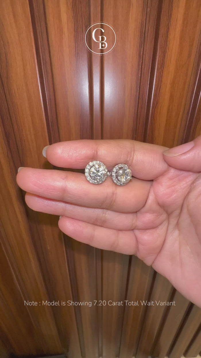 Round Cut Lab Grown Diamond Halo Stud 14k Gold Earrings