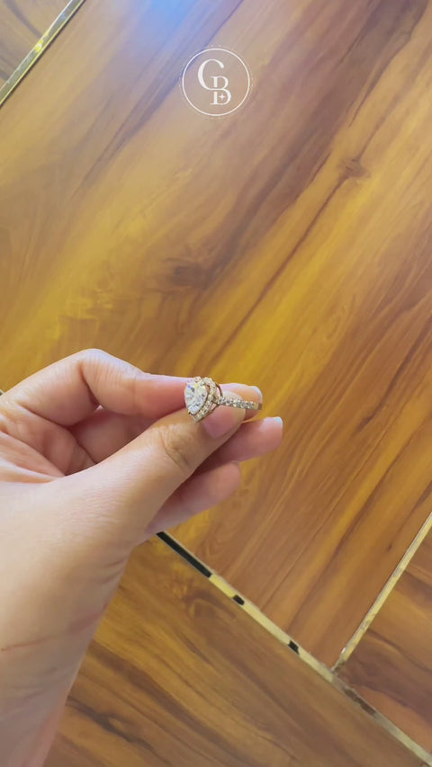 Heart Cut Moissanite Diamond Halo Engagement 18K Gold Ring