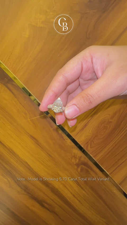 Pear Cut Lab Grown Diamond Three Layer Pave 14K Gold Ring