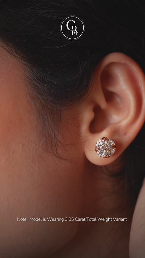 Round Cut Moissanite Diamond Halo Stud Sterling Silver Earrings