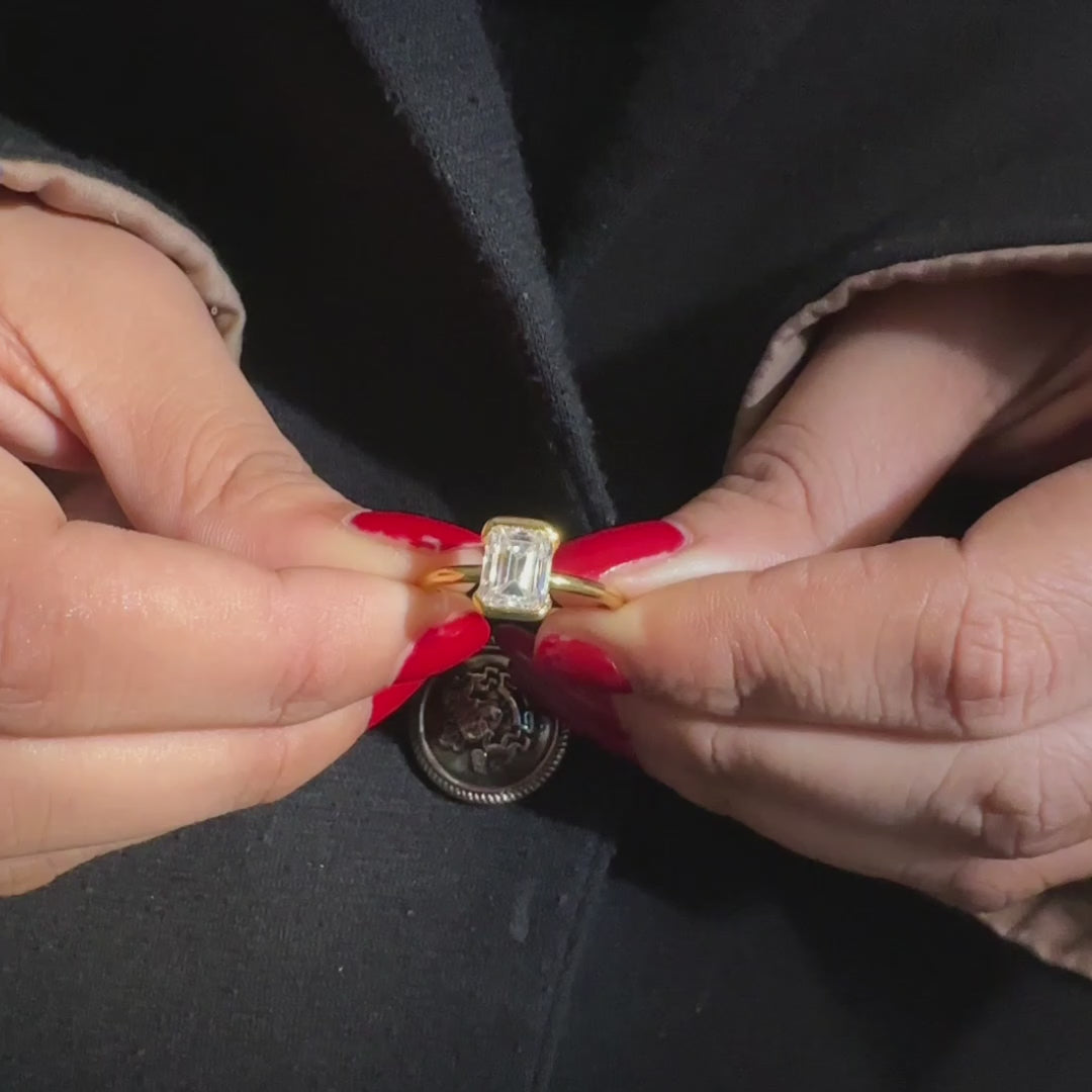 Emerald Cut Moissanite Diamond Solitaire 9K Gold Ring