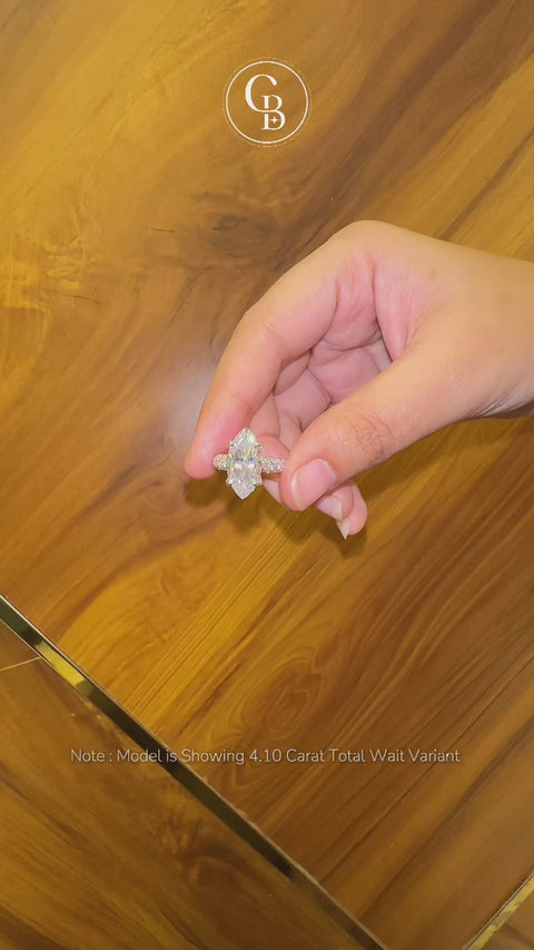 Marquise Cut Moissanite Diamond Three Layer Pave 18K Gold Ring