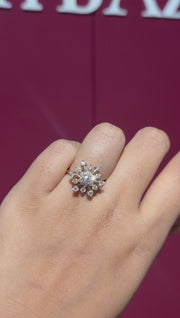Floral Burst Round Cut Moissanite Diamond Engagement 9K Gold Ring