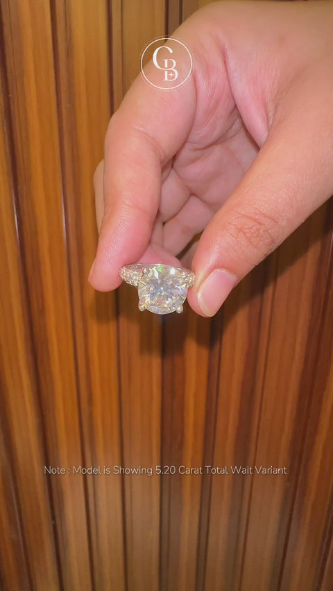 Oval Cut Moissanite Diamond Three Layer Pave 14K Gold Ring