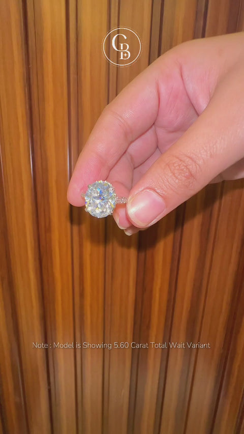 Oval Cut Moissanite Diamond Hidden Halo 14k Gold Ring
