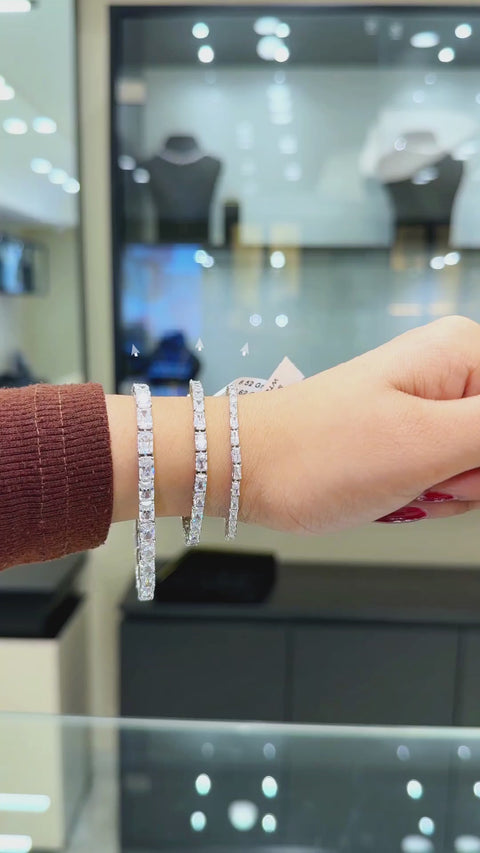 Radiant Cut Moissanite Diamond Tennis Sterling Silver Bracelet