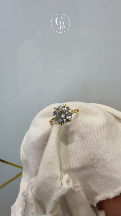 Round Cut Lab Grown Diamond Six Prong Pave 14k Gold Ring