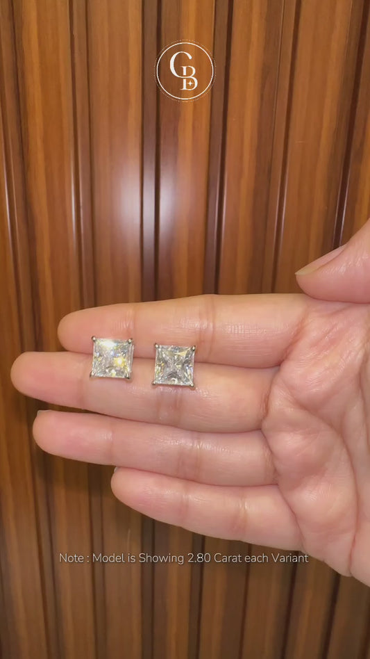 Princess Cut Moissanite Diamond Stud Sterling Silver Earrings