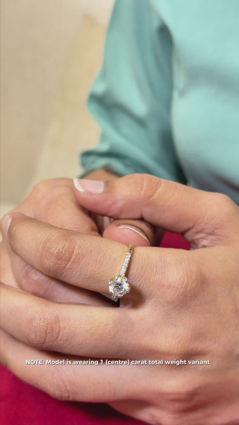Round Cut Lab Grown Diamond  Pave 14K Gold Ring