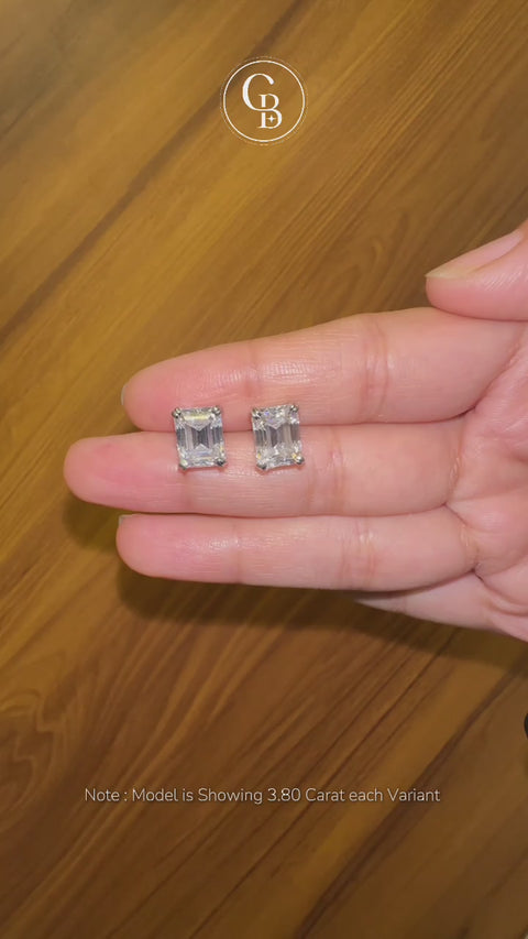 Emerald Cut Moissanite Diamond Certified Stud Sterling Silver Earrings