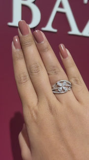 Fan Cluster Pear & Round Cut Moissanite Diamond Engagement 9K Gold Ring