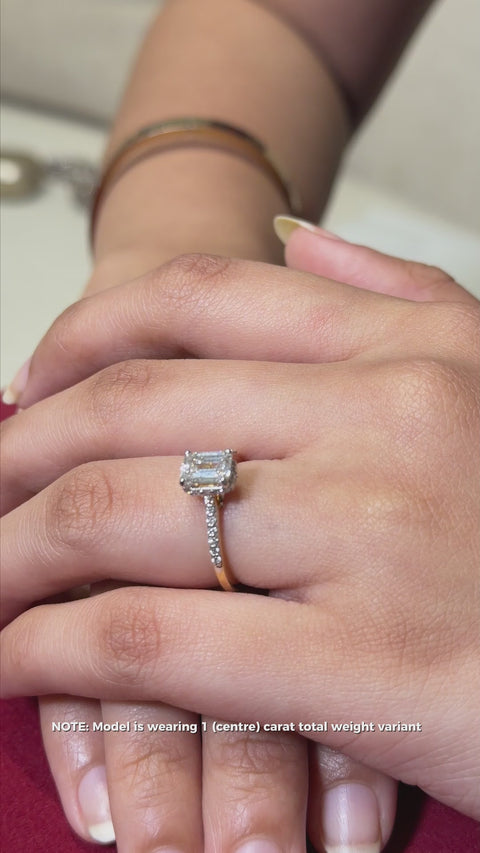 Emerald Cut Lab Grown Diamond Hidden Halo 14k Gold Ring